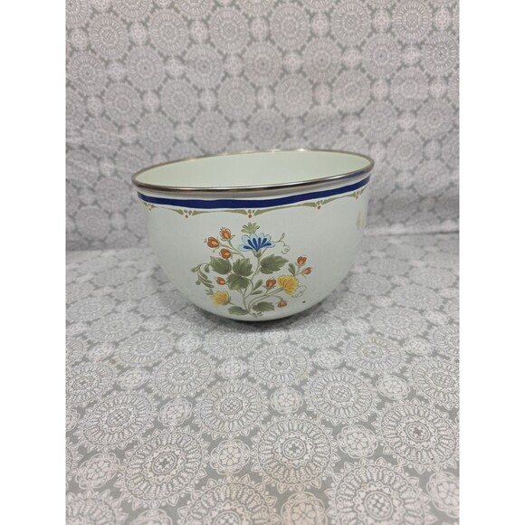 Vintage Kobe Kitchen Floral Metal Enamel Mixing Bowl 8.5” Enamelware Japan - Picture 1 of 6